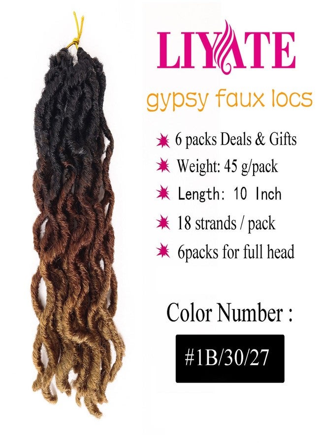 Liyate Faux Locs Crochet Hair 10 Inch 6 Packs 3 Tone Ombre Blonde Goddess Locs Crochet Hair for Black Women, Prelooped Gypsy locs Crochet Hair for Wavy Dreadlocks Crochet Hair Extensions, 1B/30/27 - Image 2